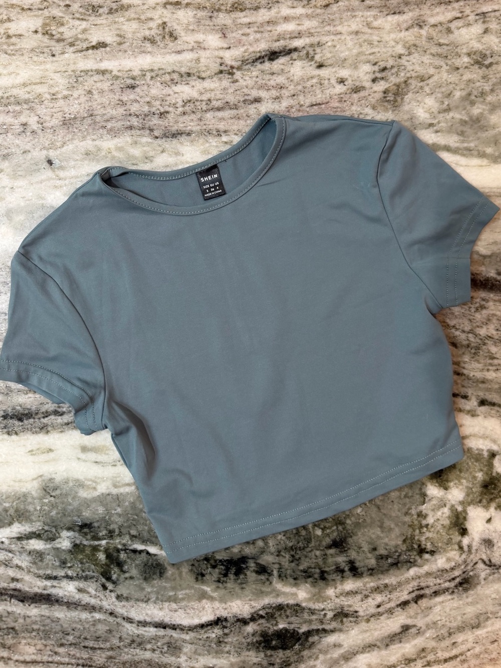 Slate Blue Cropped Crewneck Tee